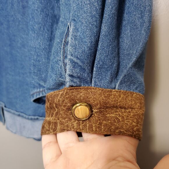 Vintage 1990's Womens Rodeo Western Button Up Shirt Size 16 Suede Denim Studded - Picture 9 of 11